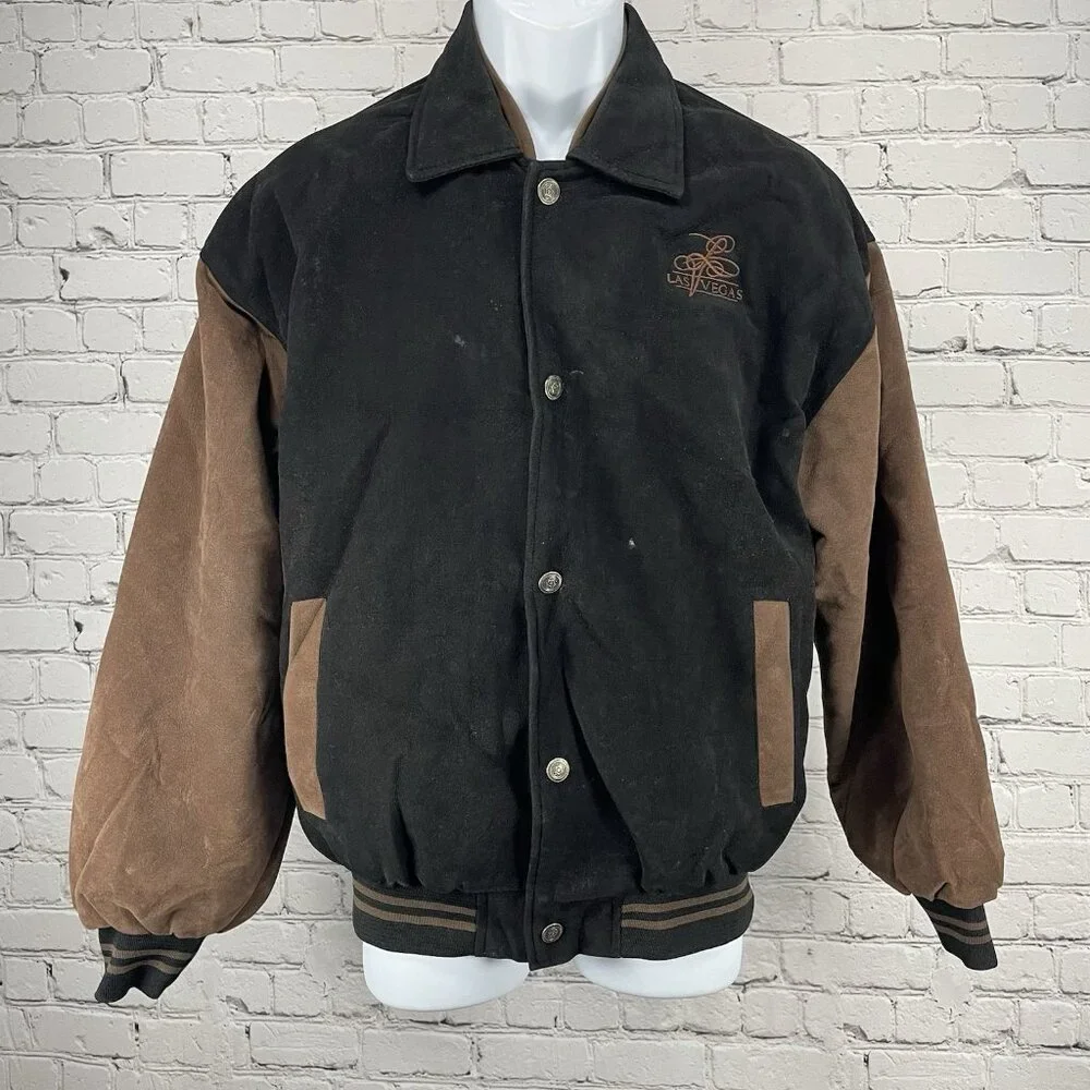 Jon Lauren Apparel Black Las Vegas Varsity Zipped Snap Pockets Jacket Size L